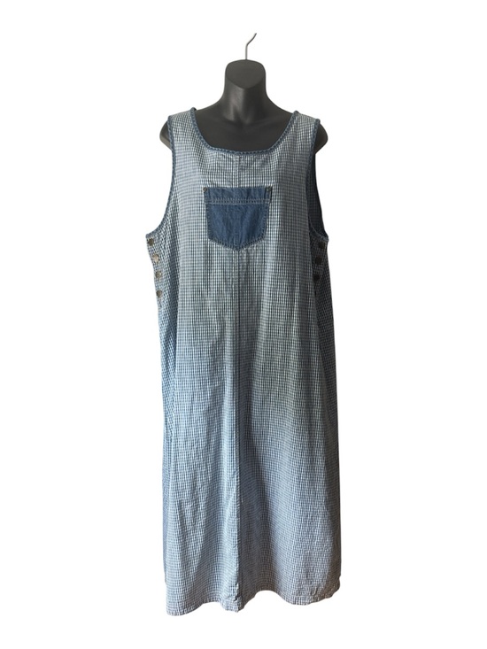 Susan Bristol Dresses & Skirts - Vintage Susan Bristol Blue Gingham Sleeveless Maxi Jumper Dress with Pocket